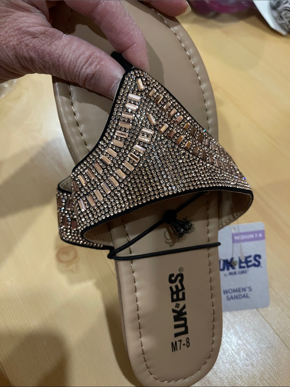 New! Women's Embellished Rose Gold & Tan Slide Sandal